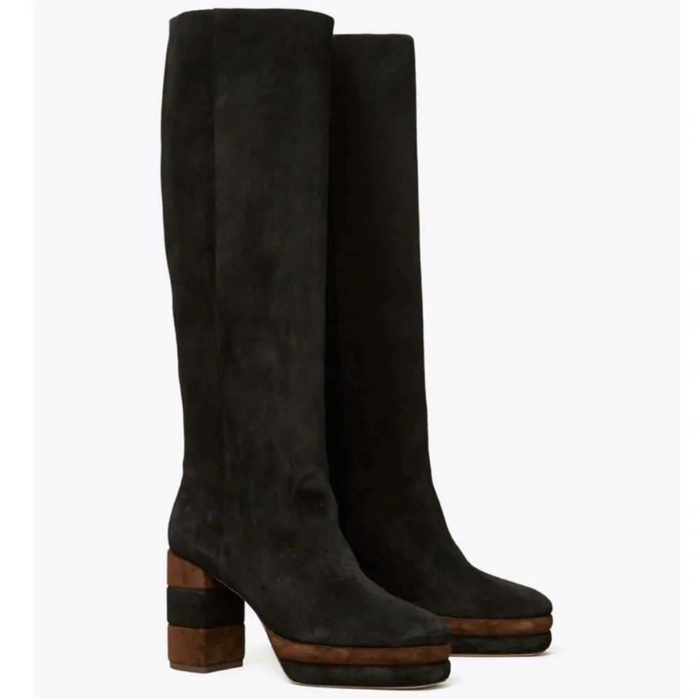 New Tory Burch Platform Tall Knee High Suede Boots - Picture 1 of 8